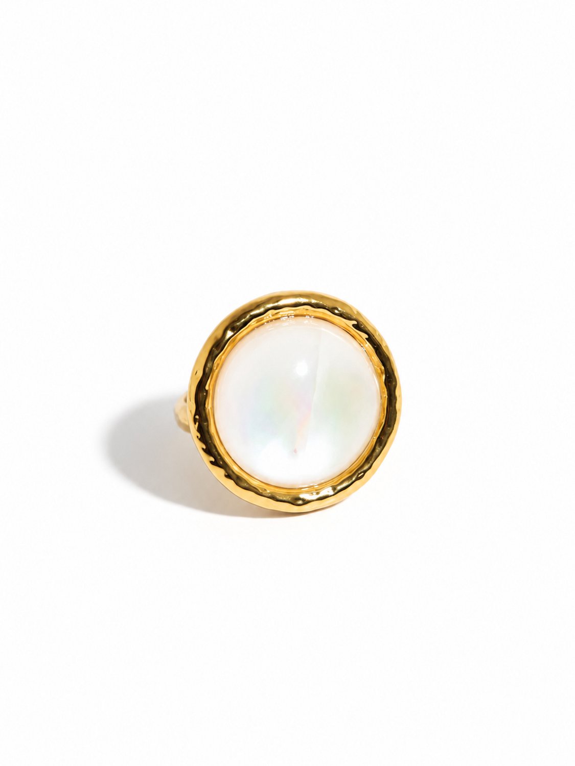 Vintage Parelmoer Dome Ring – Verguld – Verstelbaar – Elegant Cadeau
