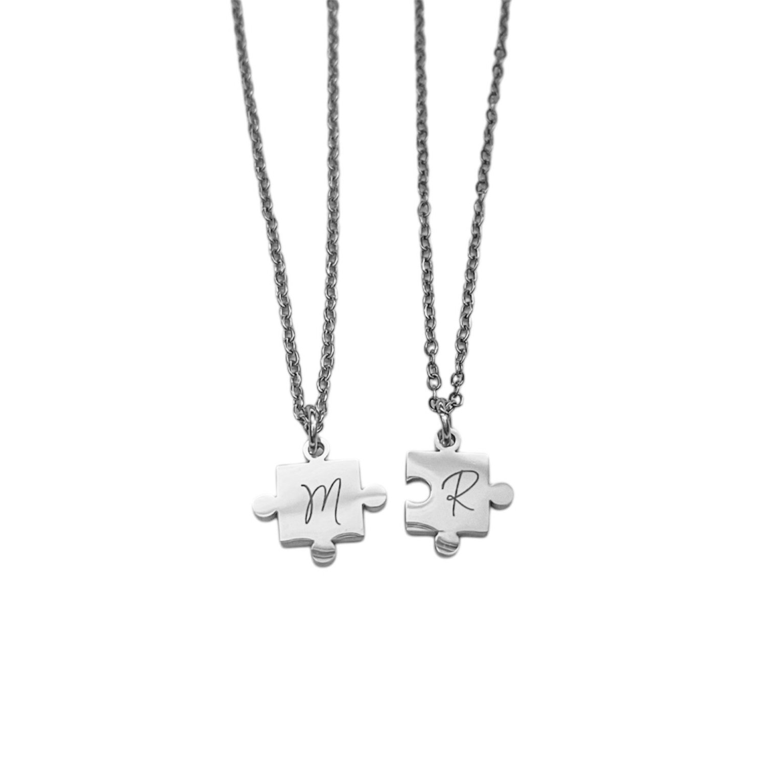 Initialen Ketting Set Puzzelstukjes Zilver