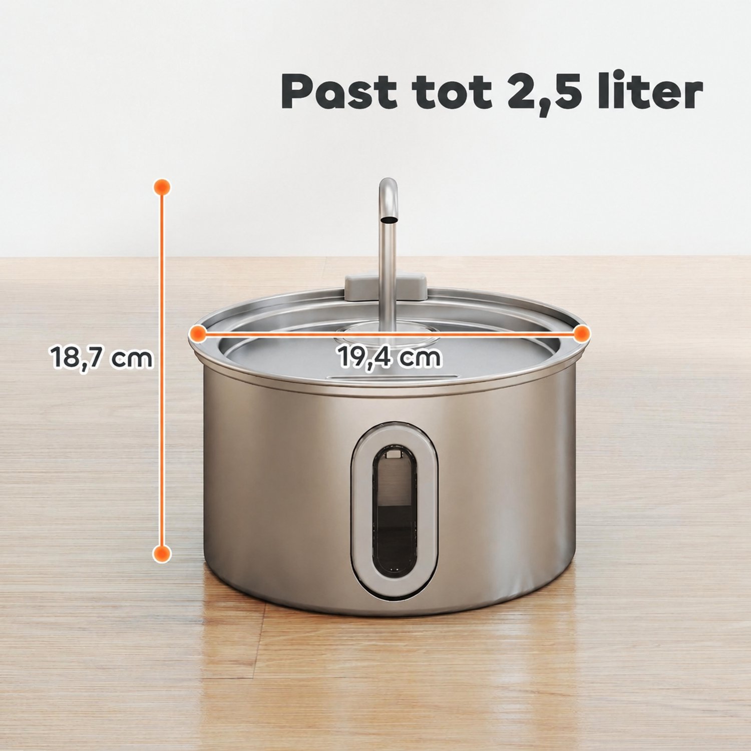 Drinkfontein Voor Katten - Roestvrijstalen Kattenfontein Van 2,5 Liter - Stille Pomp Met Filter - Twee Waterstromen - Zilver