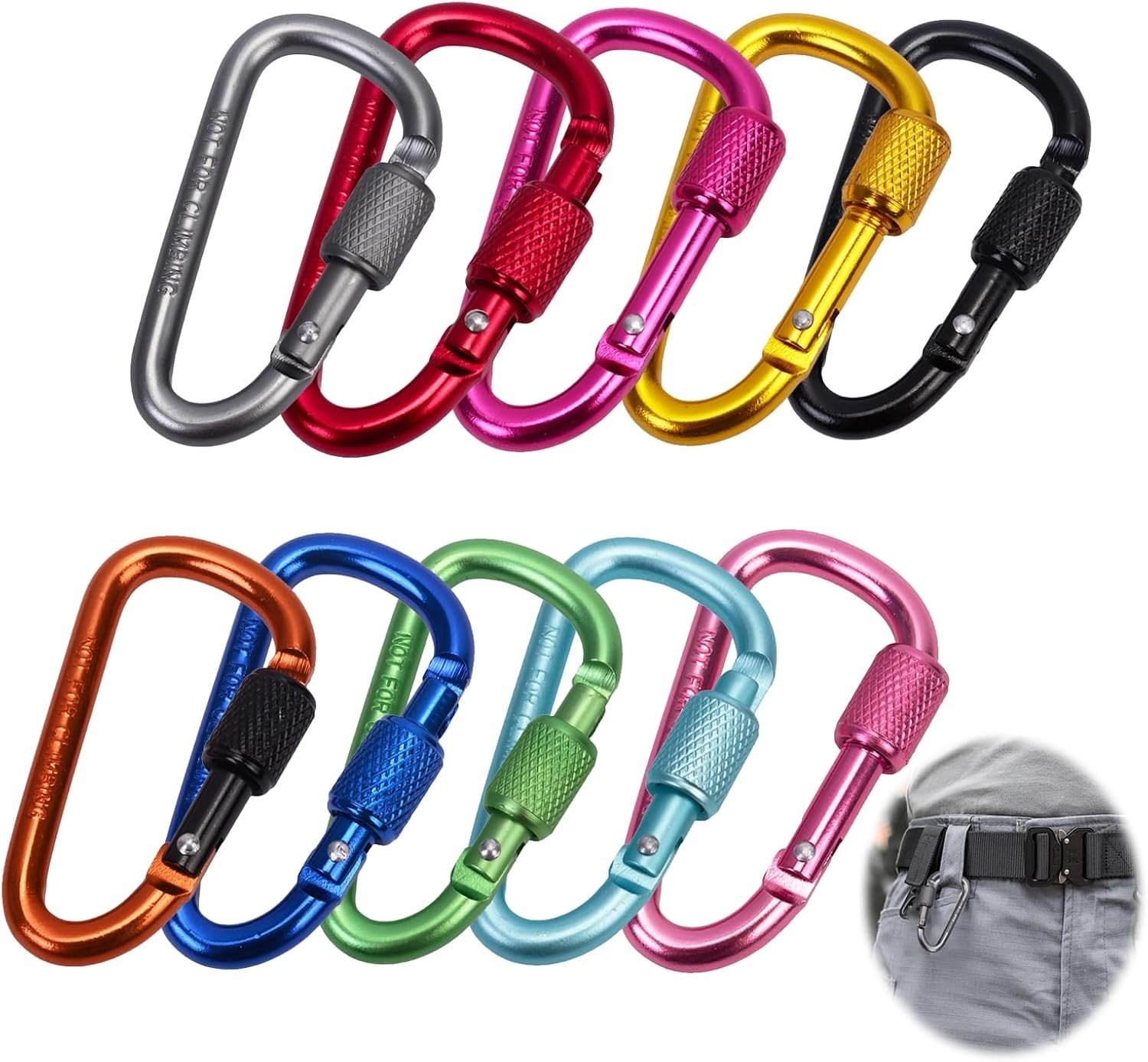 Set van 10 Kleurige Mini Karabiners van 5.8 cm - Multifunctionele Haakjes voor Sleutels, Outdoor, Kamperen en Wandelen