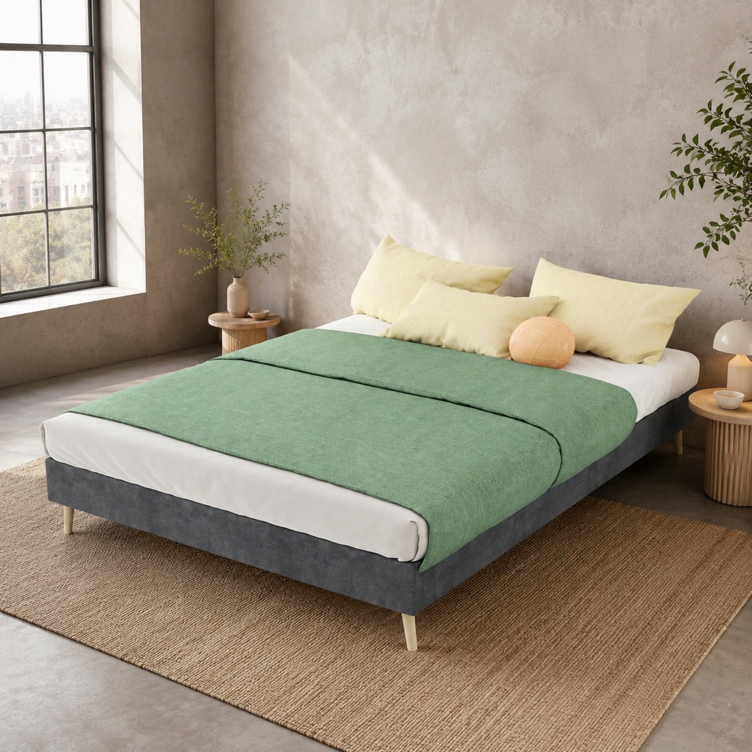 CHICFURN Bedframe 140x200 cm - grijs fluweel - laag model