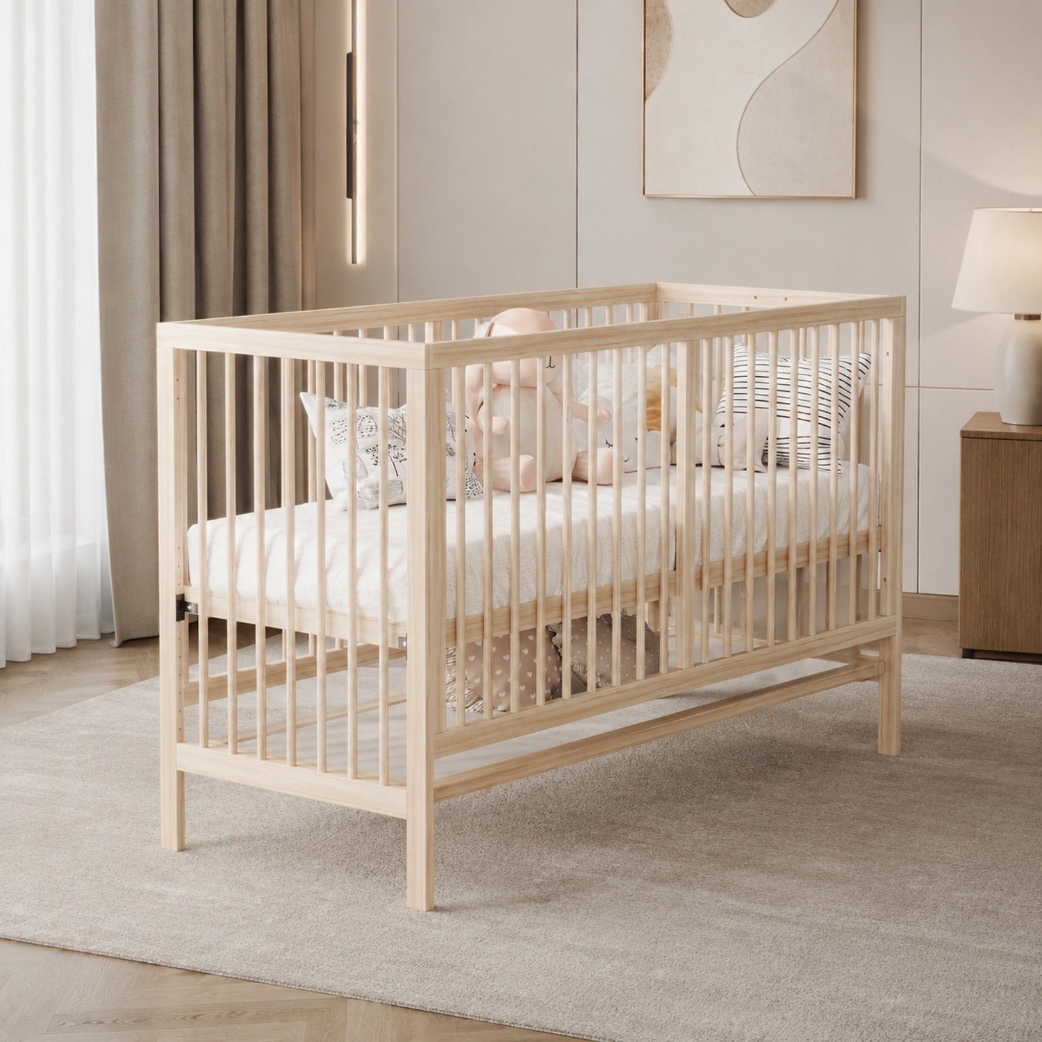 Babybed 140 x 60 cm - hoogteverstelbaar - zonder matras - natuurlijk hout