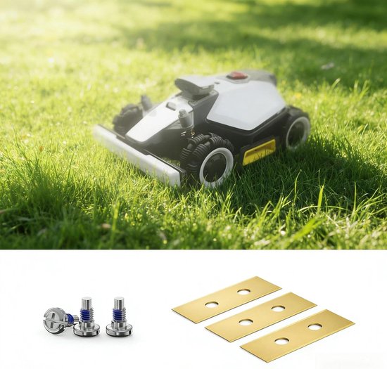 36 Reservemesjes voor Mammotion Luba, Luba 2, Luba 3, Yuka, Luba Mini & Yuka Mini, 0,9 mm RVS met Titaniumcoating, met Schroeven, Onderleggers, Opbergdoos — afbeelding 5