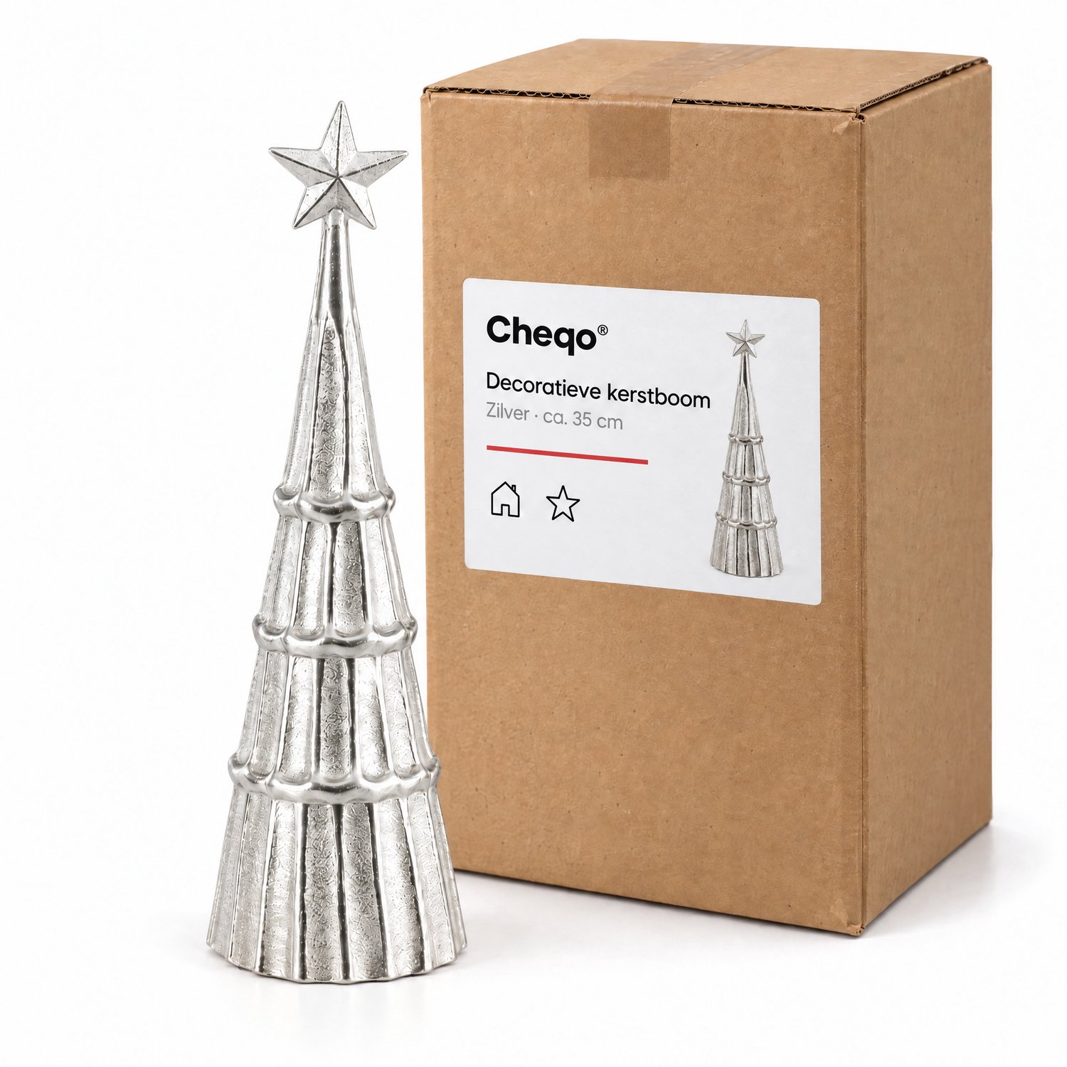 Cheqo® Decoratieve Kerstboom 35 cm - Kerstboompje Zilver met Ster - Kerstdecoratie voor Binnen - Kerst Tafeldecoratie - Kerstbeeld - Kerstversiering - Vensterbank Decoratie - Kerstfiguur - Winterdecoratie - Woonaccessoires - Kerstdeco – foto 8