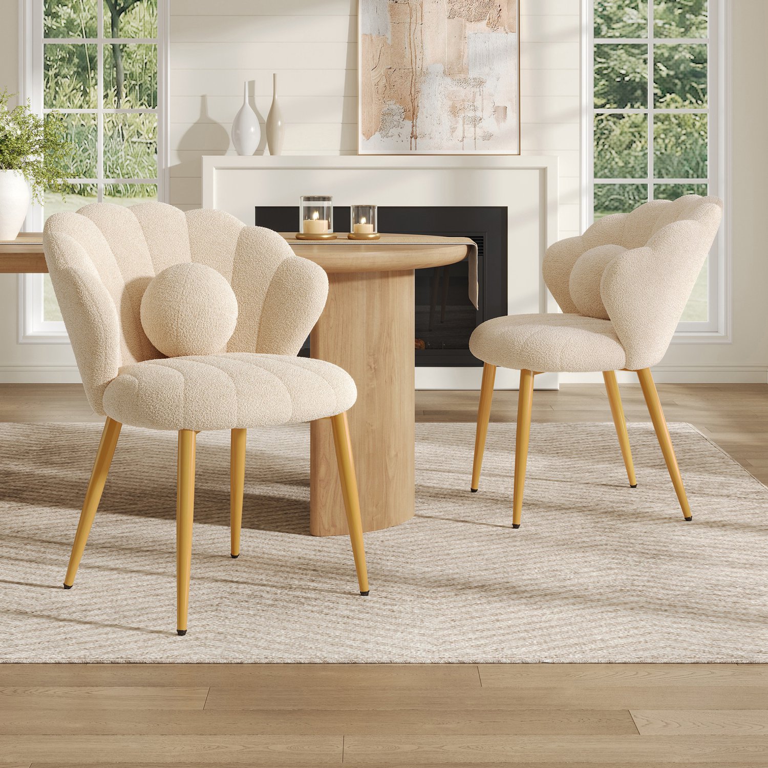 CHICFURN Eetkamerstoelen set van 2 - Schelpdesign - Metalen poten - Beige