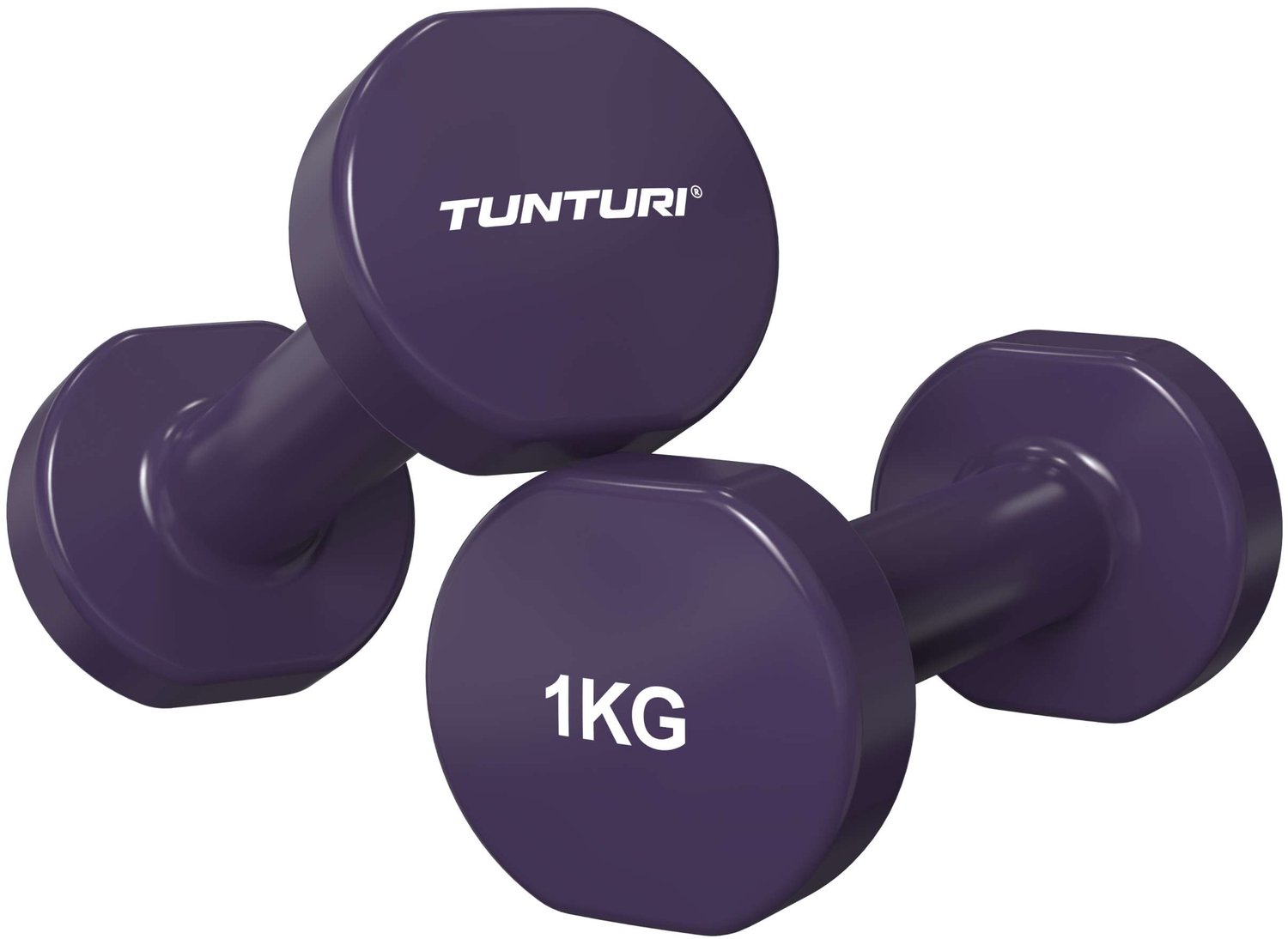Bol.com Tunturi Dumbbell set - 2 x 1,0 kg - Vinyl - Paars - Incl. gratis fitness app aanbieding