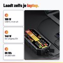 AutoXtreme jumpstarter gebruikt als krachtige 100W powerbank voor laptops.