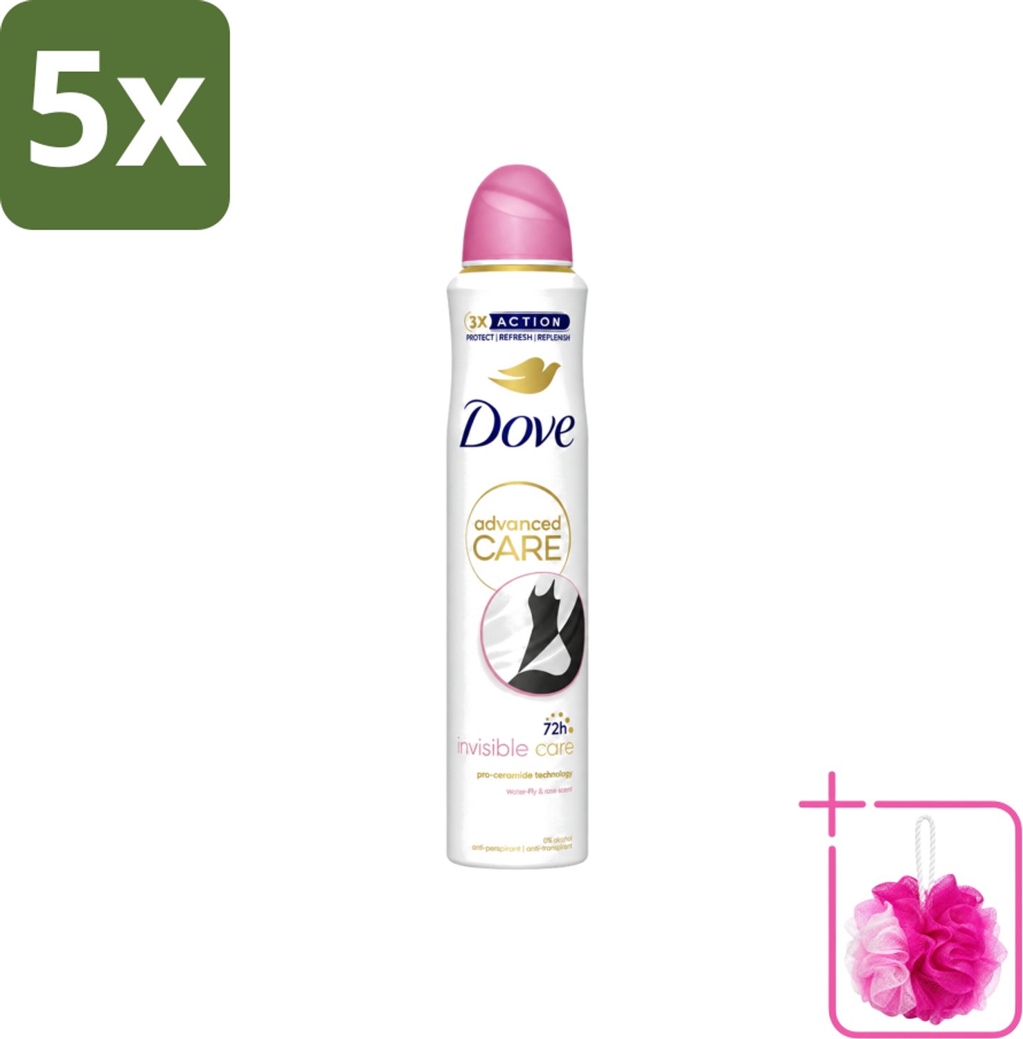 5 x Dove Deodorant Spray - Invisible Care - 200 ml - Bulkverpakking - Dove Deodorant Spray - Douchemop - Onzichtbare bescherming