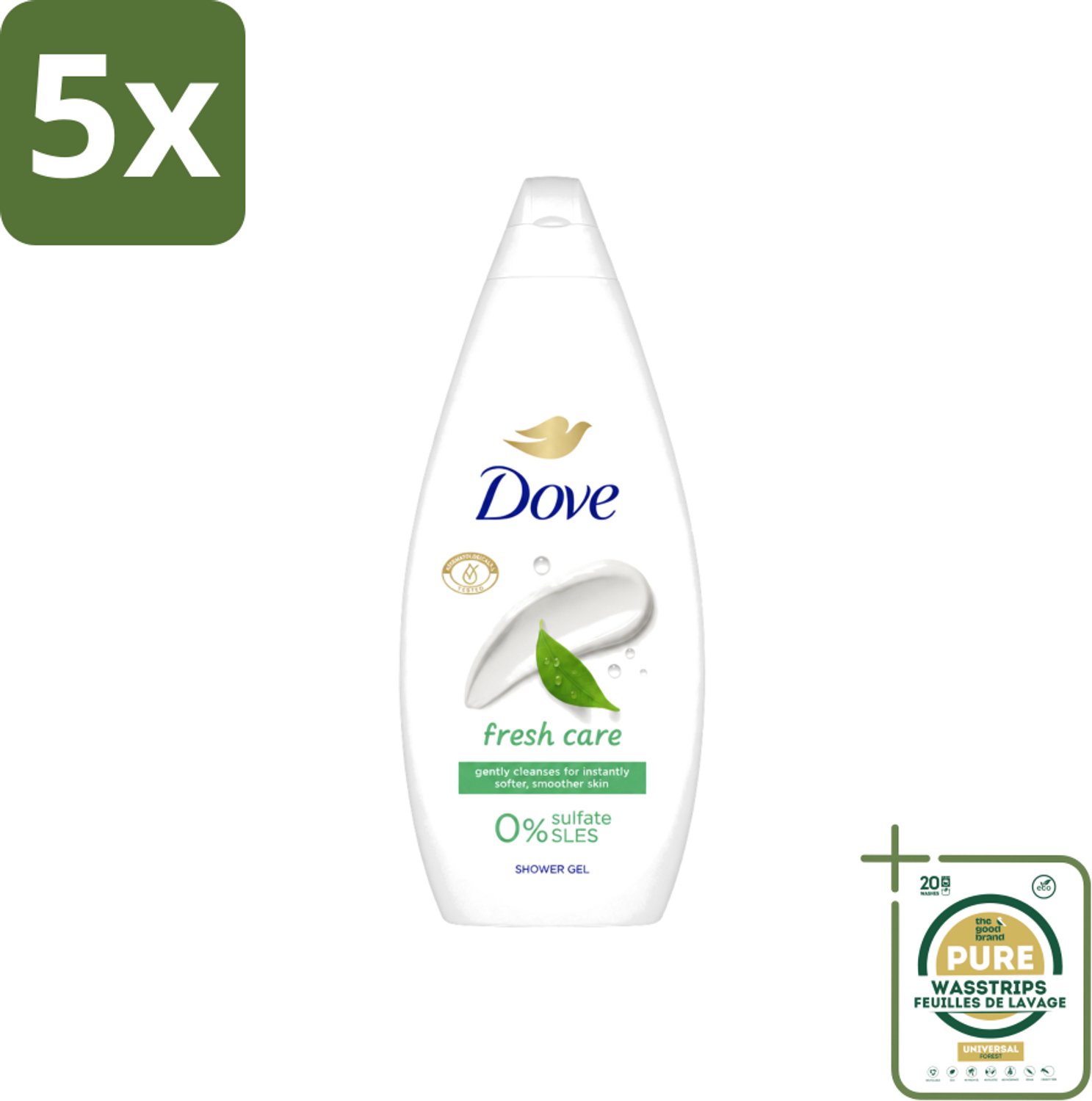 5 x Dove Douchecrème - Fresh Care - 720 ml - Wasstrips - Douchecrème - Huid Verzorging - Zachte Huid - Hydraterende Douchegel - Droge Huid