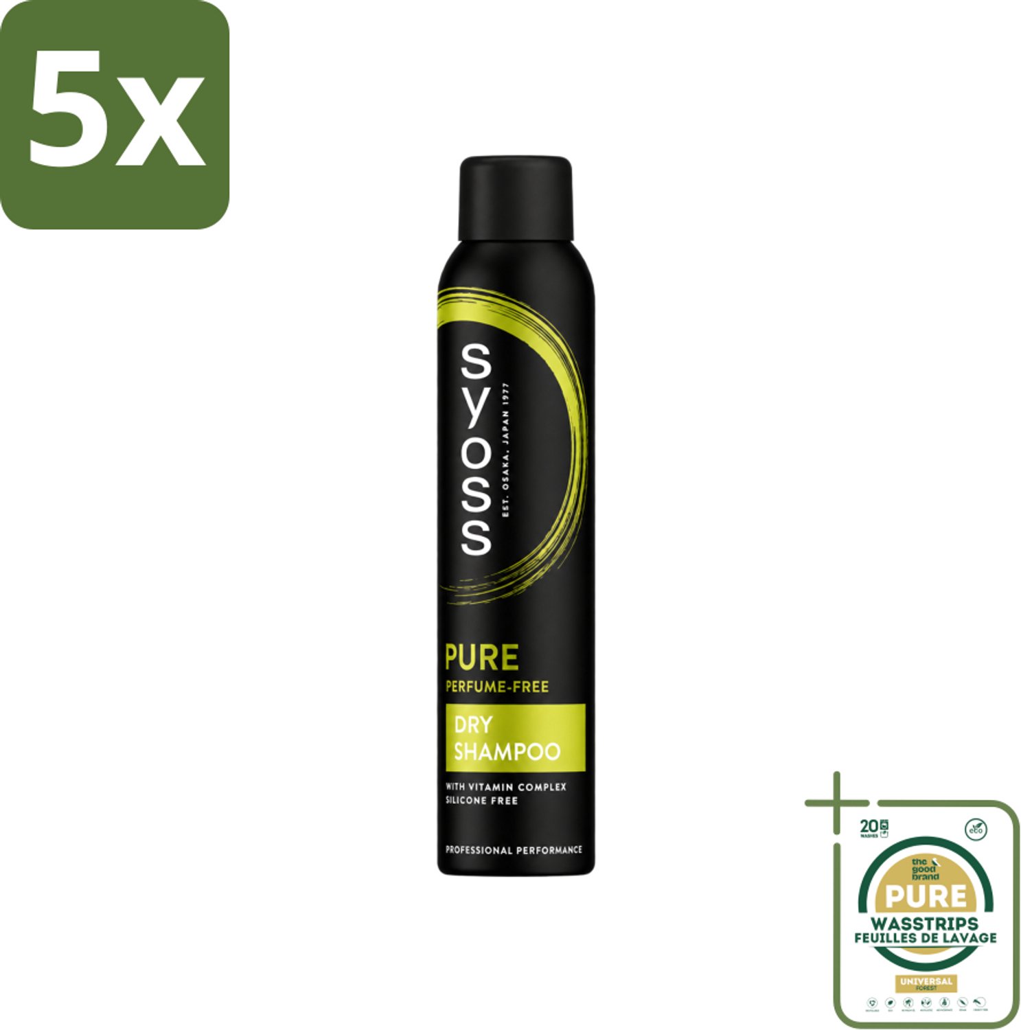 5 x SYOSS - Pure - Perfume Free - Droogshampoo - Shampoo - Langdurige Styling - 200ml - Wasstrips - Droogshampoo - Fris Haar - Haargevoel - Haarverzorging - Salonkwaliteit