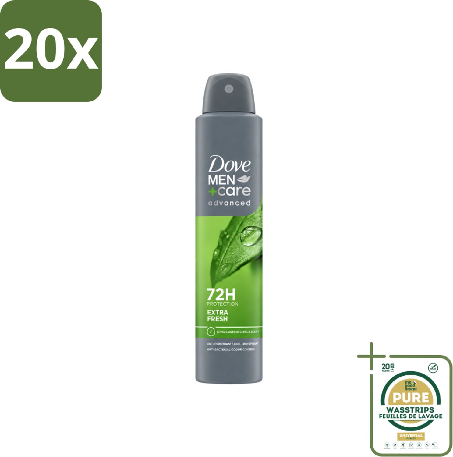 20 x Dove Men+Care Deodorant Spray - Extra Fresh - 200 ml - Wasstrips - Deodorant Spray - Zweetvermindering - Huidbescherming - Fris Gevoel - Anti-geur