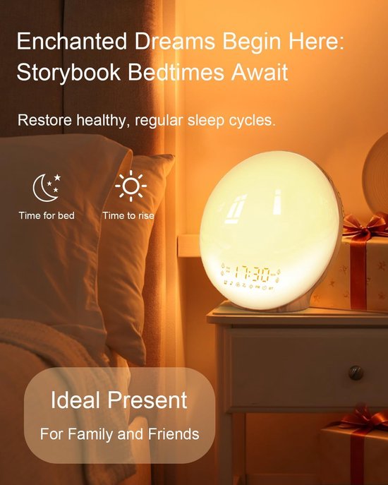 Wake up Light met Lichtwekker Functie - Digitale Wekker Zonsopgang Simulatie Twee Alarmen - Sfeerlamp Nachtlampje Slaapkamer Wit — afbeelding 4