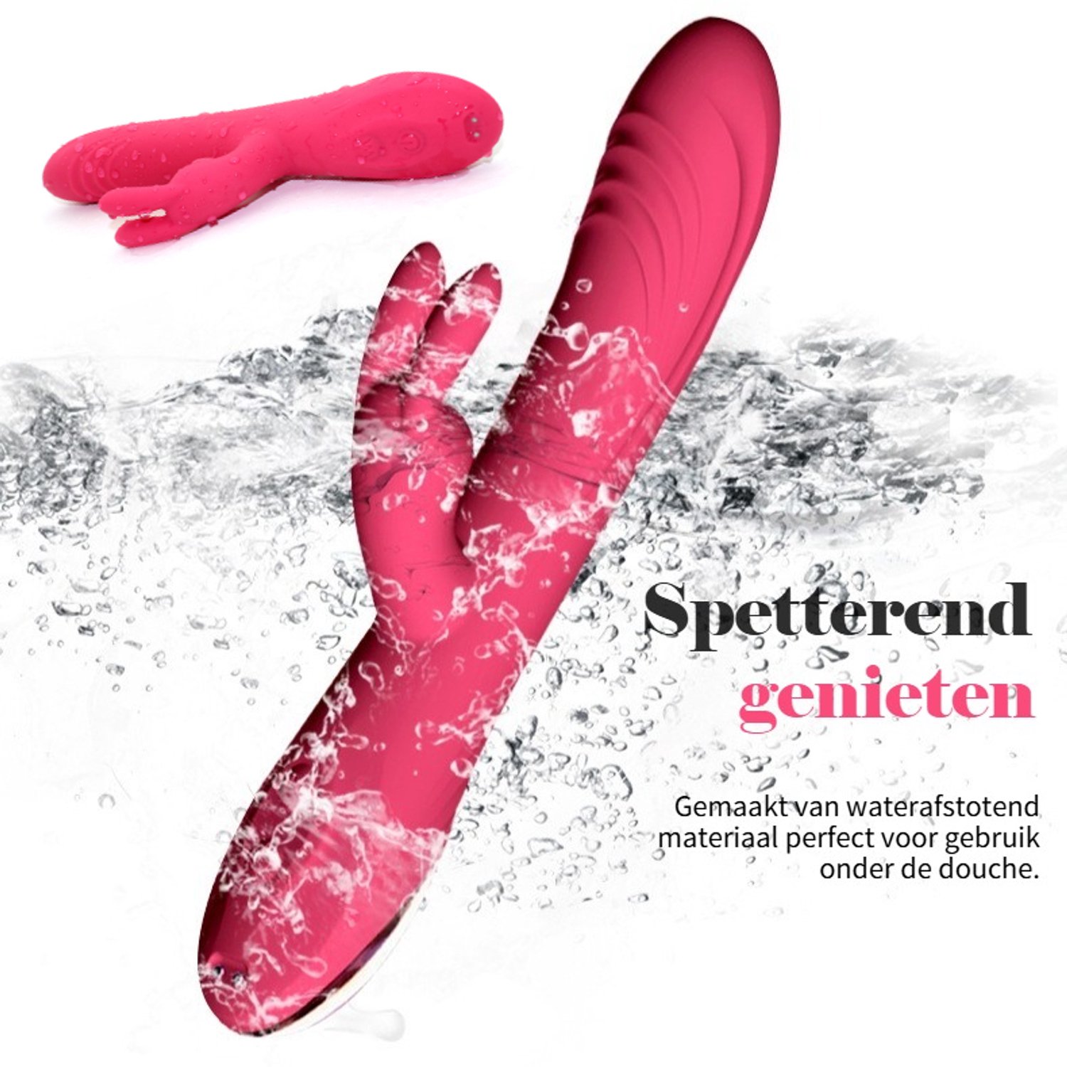 Luxe Konijnen Vibrator - Duo Stimulatie Dildo met G-Spot & Klitoris Functie - Waterdichte G-Spot Vibrator - Magnetisch Oplaadbaar & Stil - 22.5cm - Zacht Zilver & Roze - Inclusief Discret Bezorging
