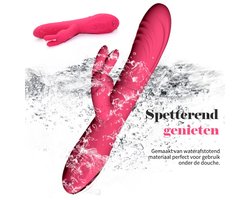 Luxe Konijnen Vibrator - Duo Stimulatie Dildo met G-Spot & Klitoris Functie - Waterdichte G-Spot Vibrator - Magnetisch Oplaadbaar & Stil - 22.5cm - Zacht Zilver & Roze - Inclusief Discret Bezorging