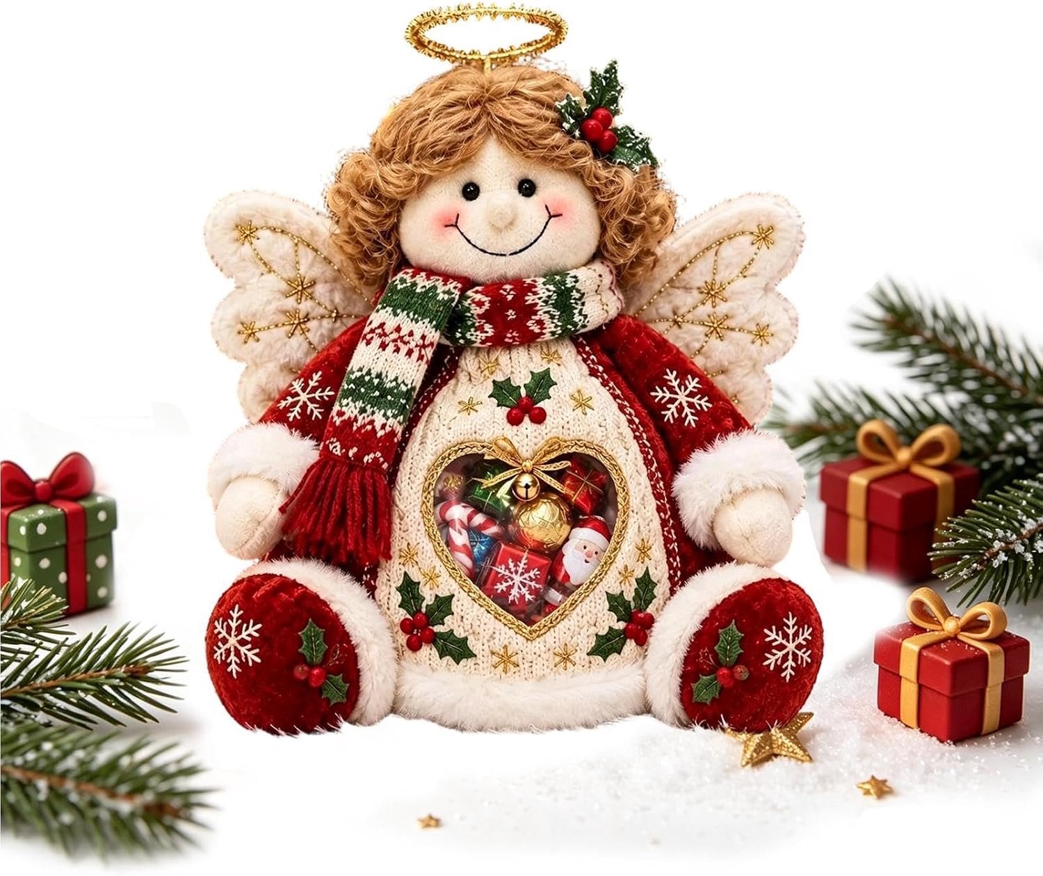 Kerstversiering - Engel snoep opbergdoos - Kerst knuffel - Kerst koekjesdoos - Feestelijke decoratie - Kerst versiering voor thuis & kantoor - 1 stuk - Voor snoep voedsel feest snack dessert chocolade - Tafel decoratie - Kerst snoepdoos – foto 7