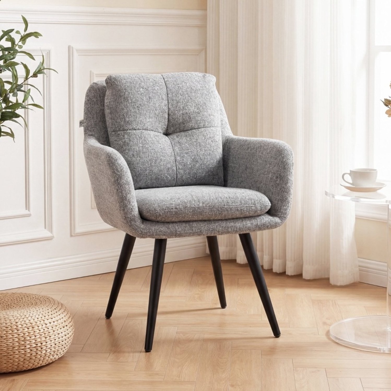 CHICFURN Fauteuil - Gestoffeerd - Met armleuningen - Lichtgrijs