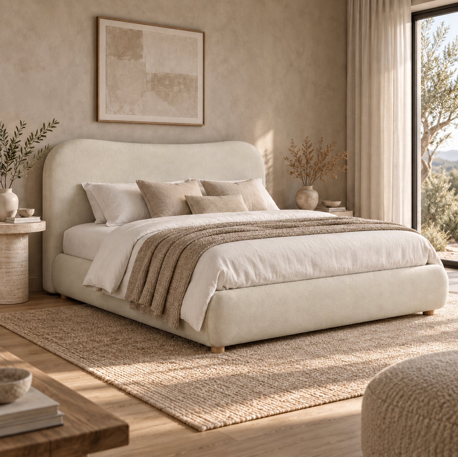 OKWISH Gestoffeerd Tweepersoonsbed 160 x 200 cm - Hydraulische Opbergruimte - Met Lattenbodem - Zacht Hoofdbord - Chenille - Beige - Zonder Matras