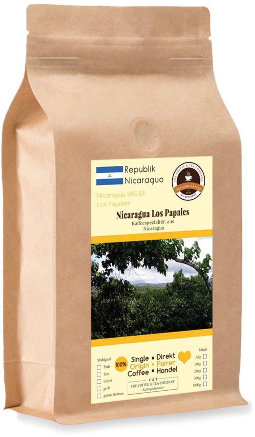 Nicaragua Los Papales Koffie 1000g Gemalen voor Volautomatische Koffiemachines