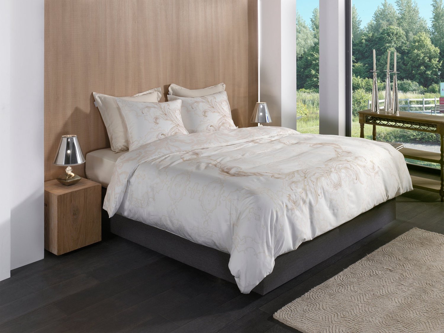 Heckettlane Dekbedovertrek Lauren - Dekbed met instopstrook - Off-White - Dekbedovertrek van 100% Katoen-Satijn - Ornamenten - 260x200-220 cm + 2 slopen 60/70 cm - Lyon Lauren Off white