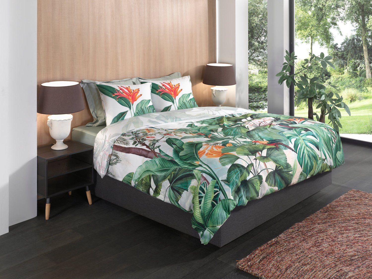 Heckettlane Dekbedovertrek Elisa - Dekbed met instopstrook - Wit - Dekbedovertrek van 100% Katoen-Satijn - Bladeren - 140x200-220 cm + 1 sloop 60/70 cm - Bangkok Elisa White