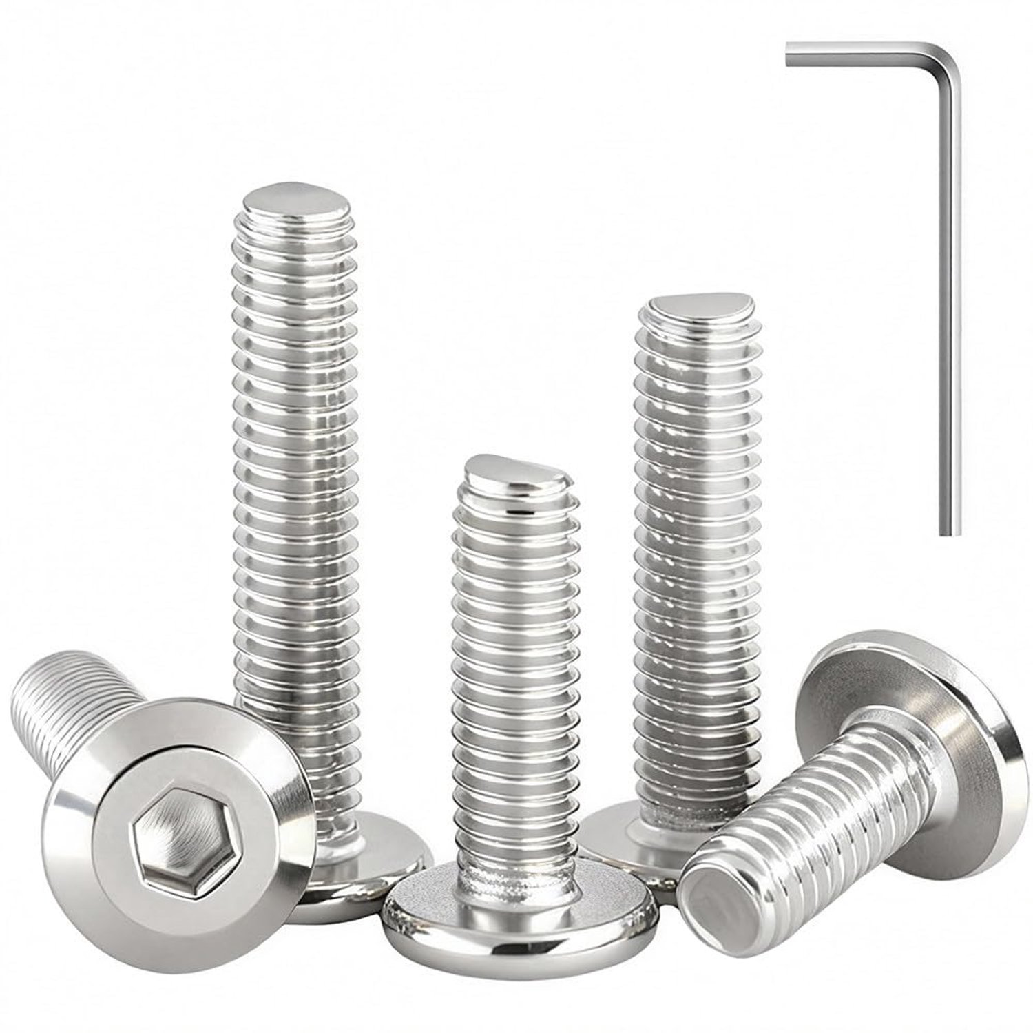 Platte kop zeskant inbus schroeven M6 x 12mm - roestvrij staal A2 - vol draad - ideaal voor meubels - 10 stuks - ServiceTopper
