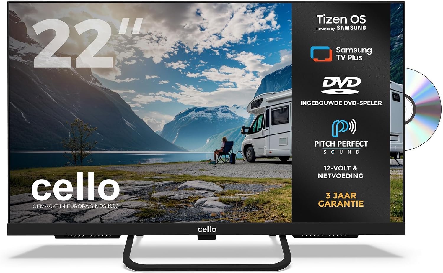 Cello CTRAV-22TZF 22" FULL HD Smart LED - 12V - Traveller TV/DVD - Tizen OS van Samsung