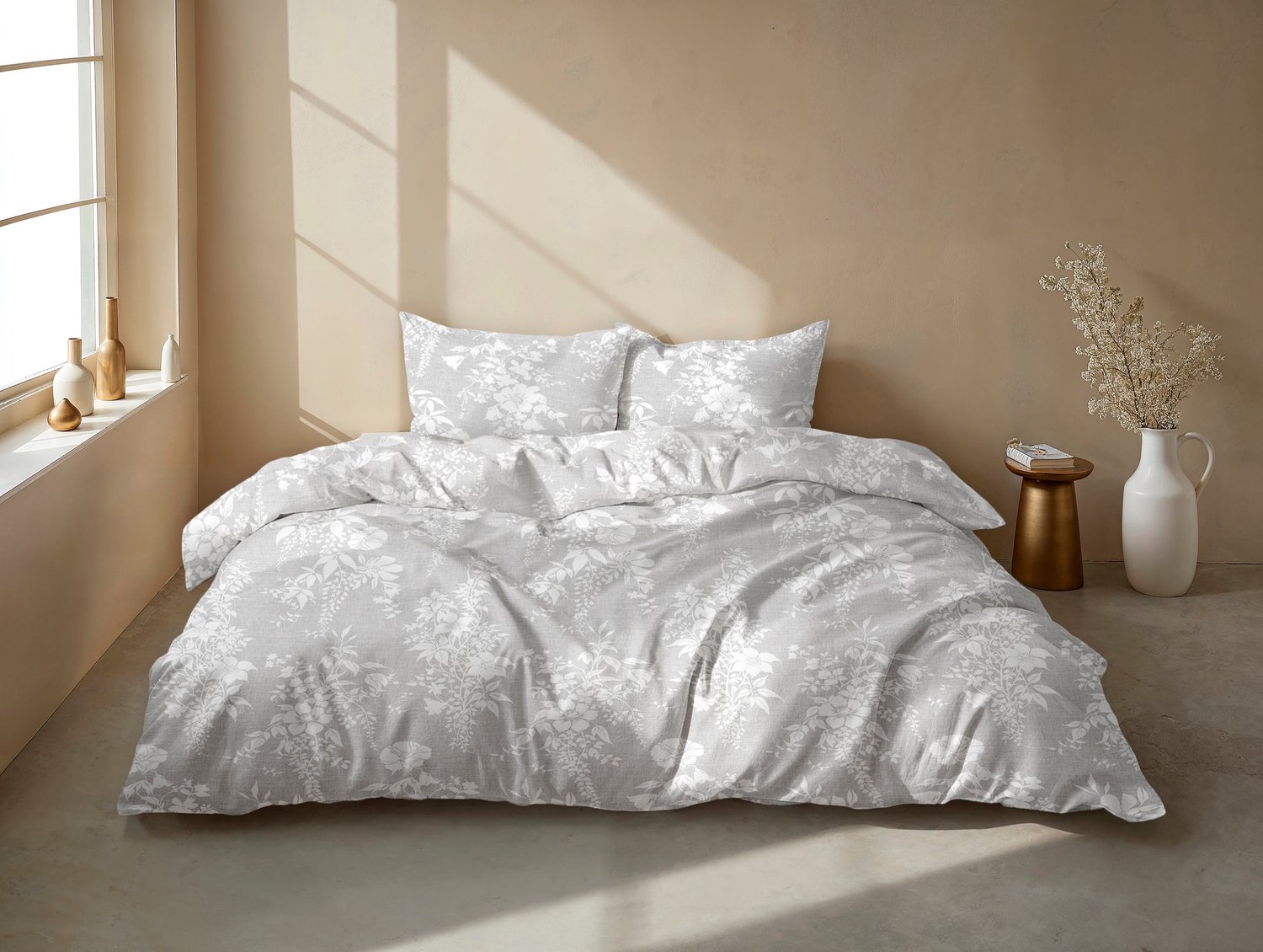 Zohome Dekbedovertrek Ibisco di Lino - Dove Grey - Bloemen - Dekbedovertrek - 100% Katoen di Dove Grey