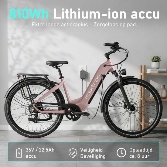 Maxtron Marathon Elektrische Fiets - Extra Lange Actieradius tot 160 km - Krachtige 810Wh Accu - 27.5 Inch Banden - Schijfremmen - Max. Belasting 120 kg - Geschikt voor 160–200 cm - Elektrische Stadsfiets - Goud — afbeelding 4