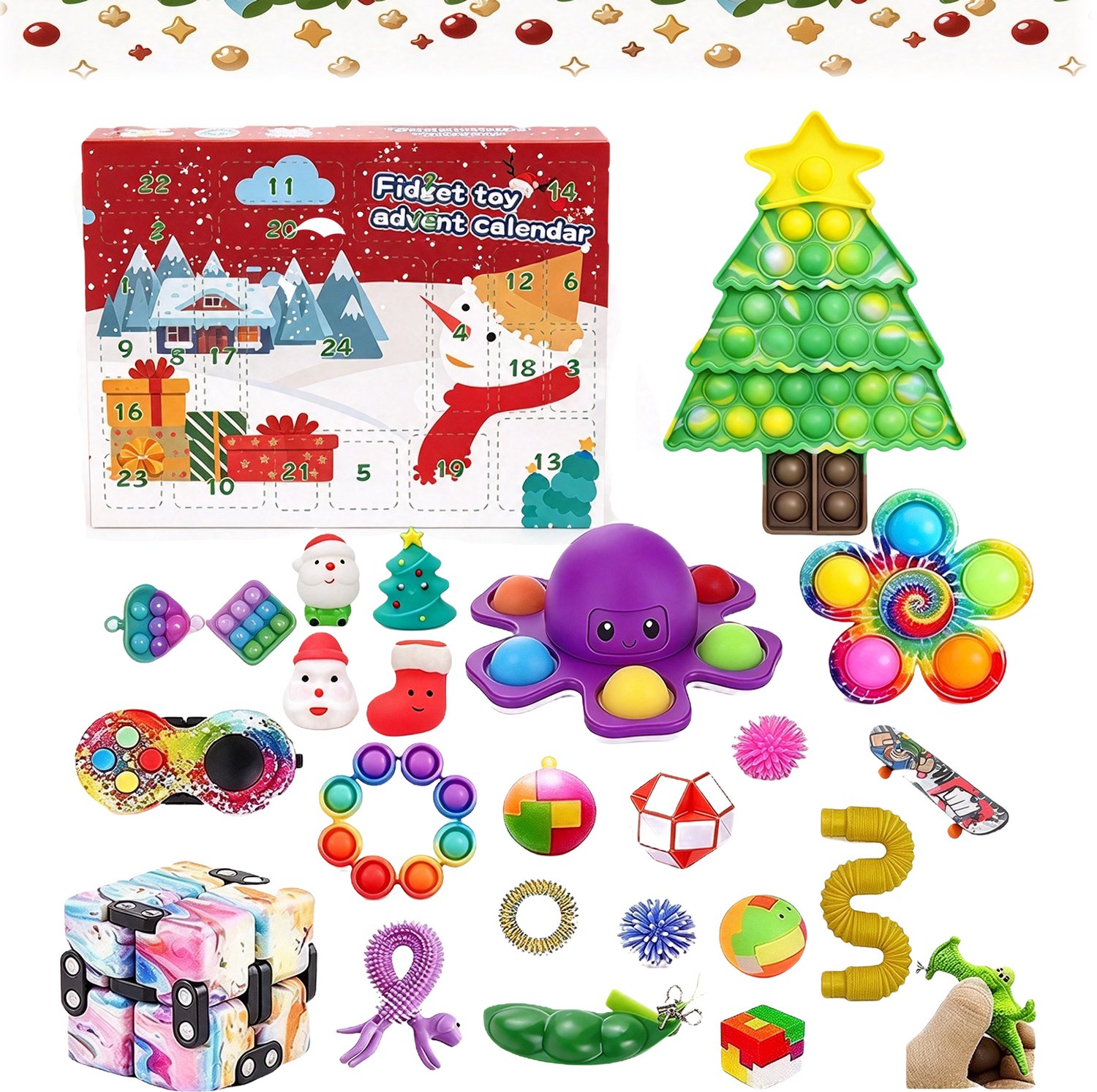 24 stuks - Adventskalender - Fidget Speelgoed Adventskalender 2026 - Adventskalender Kinderen - Verrassingsdoos - 24 dagen willekeurige verrassingen - Enkele willekeurig geselecteerde stijlen -Stressverlichtend Sensory Toy