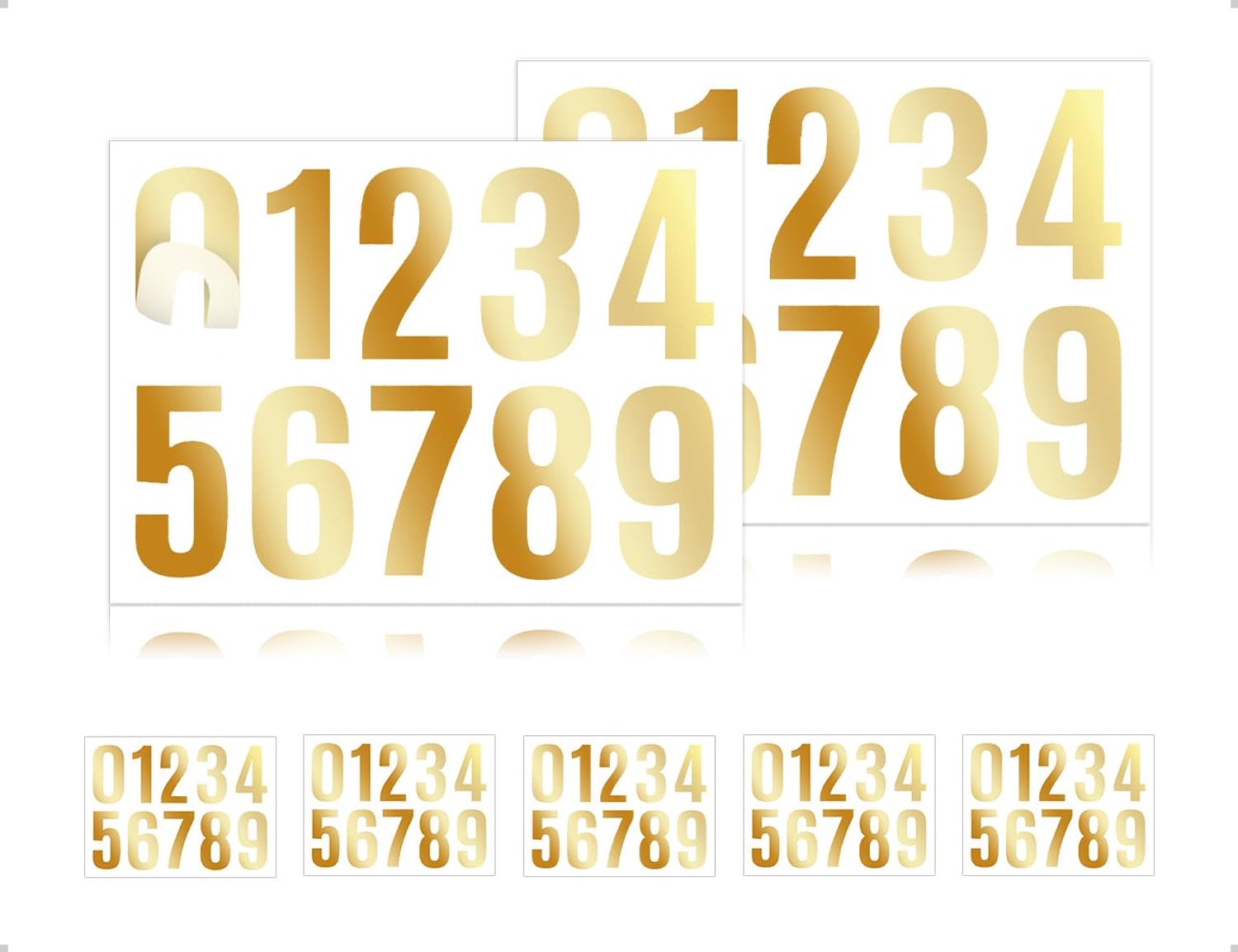 Set van 5 Zelfklevende Cijferstickers 0-9 Goud