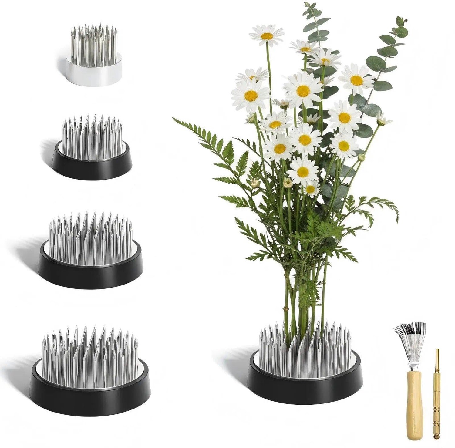 4-delige Bloemenhouder met Antislip en Reinigingshark