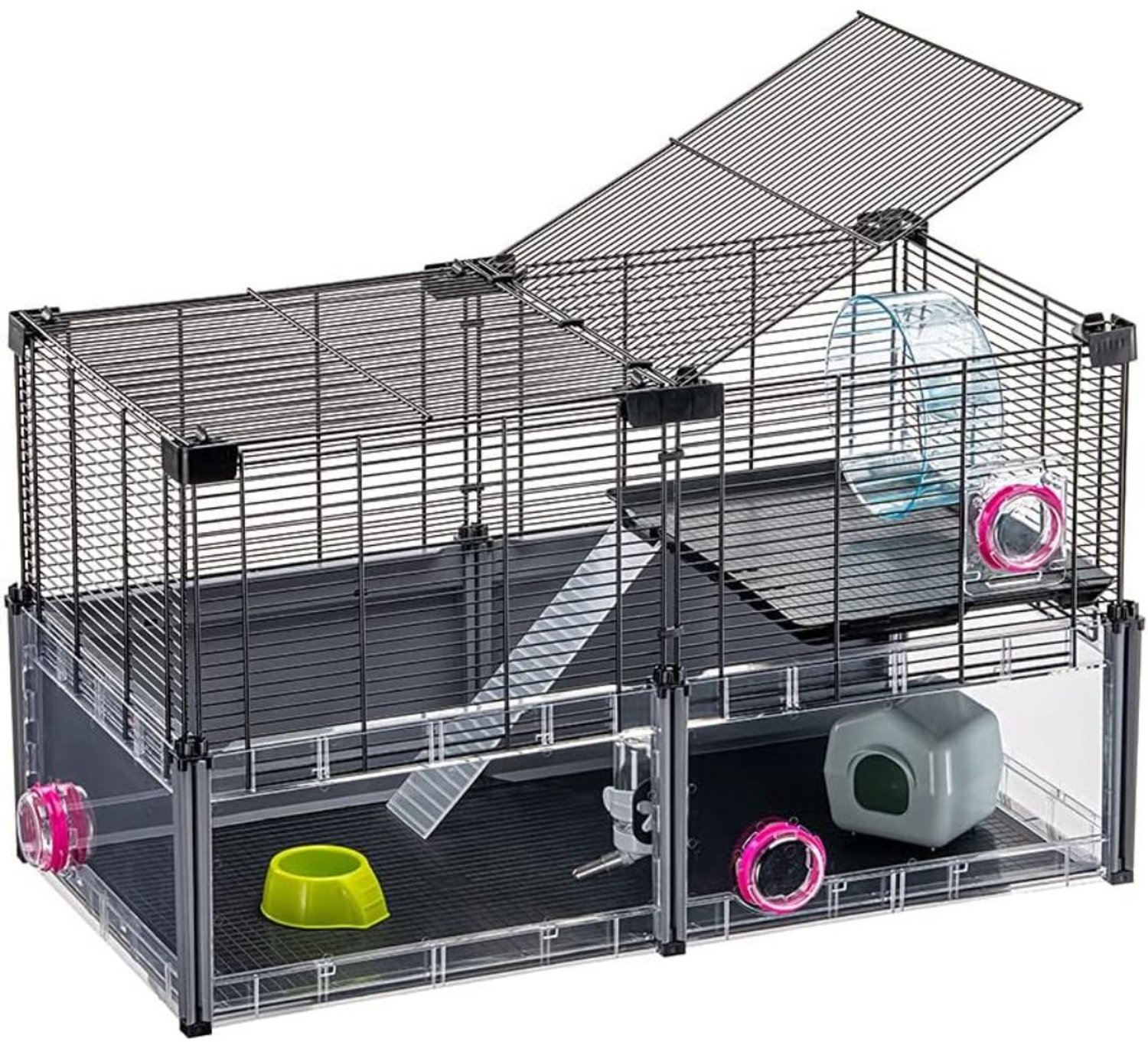 Vantivo® Hamsterkooi met Hamsterspeelgoed - Rattenkooi - Hamster Kooi met 3 Verdiepingen - Dierenhuisvesting