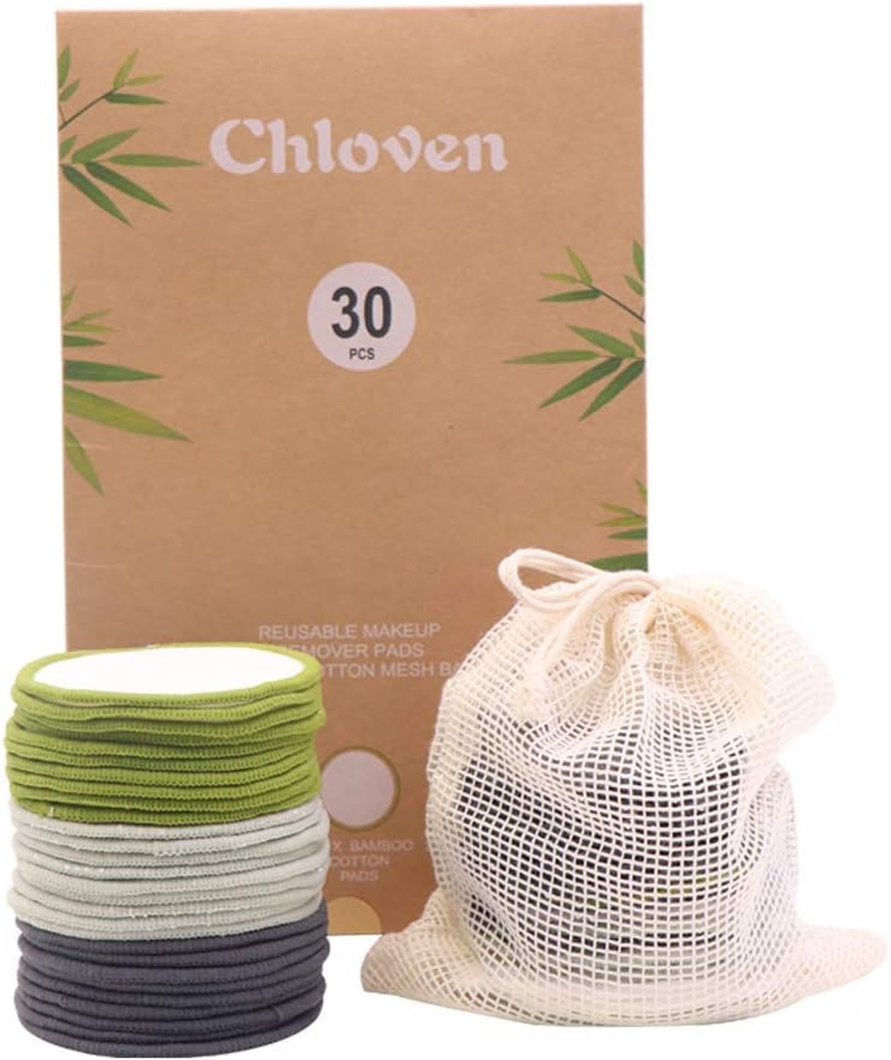 Herbruikbare Makeup Verwijder Pads - Bamboo Katoen met Waszak - 30 Stuks