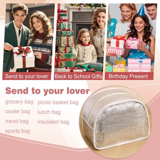 Lunchtassen voor vrouwen geïsoleerde koeltas lunchtas volwassenen verpakte lunchbox draagtas leuke dames lunchtassen voor werk picknick reizen roze preppy spullen cadeaus voor dochter — afbeelding 5