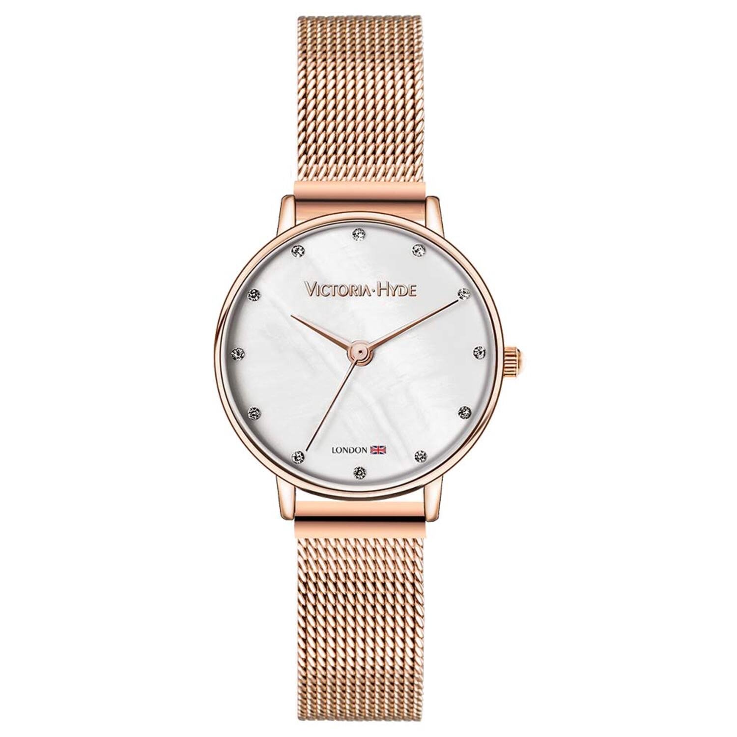 Victoria Hyde "Loughton Pearl" - Dameshorloge - Vrouwen Horloges - Best Verkochte Horloges - Roségoudkleurig met Meshband - Leuke Cadeau - Cadeau Voor Haar