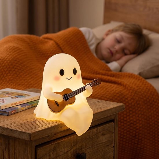 Halloween Nachtlampje – Spook met Gitaar – Warme LED Glow – USB Gitaarspeler Decoratie – Sfeerverlichting voor Kamer – Nachtlamp voor Lezers – Cadeau voor Muziekliefhebbers en Boekenliefhebbers van Oemmn — afbeelding 4