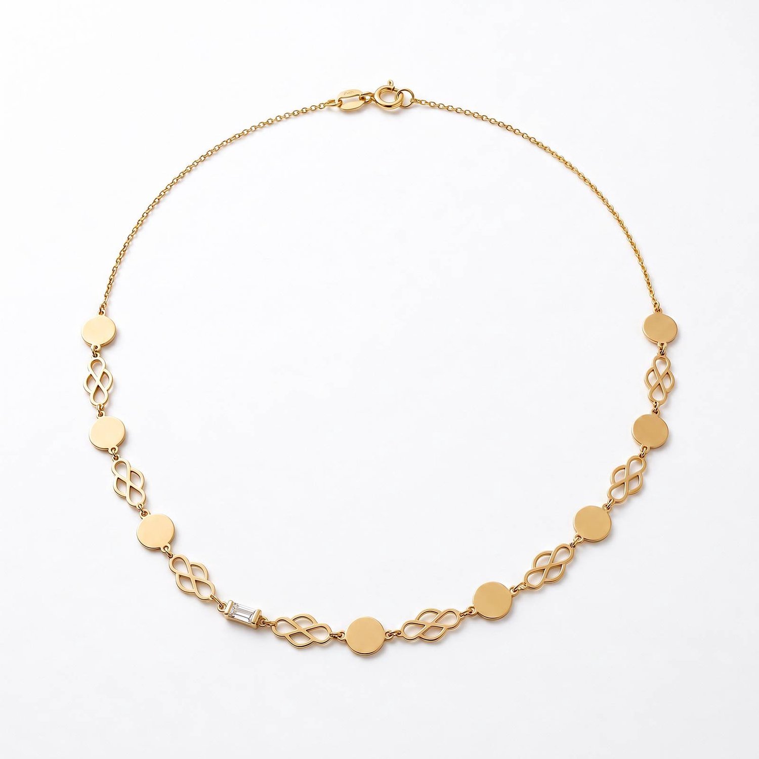 Gouden Ketting Subtiel Liefdesknopen Baguette Zirkonia 14 karaats