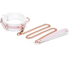 Liebe Seele - Fairy - Leren Collar met Leiband - Roze/Wit