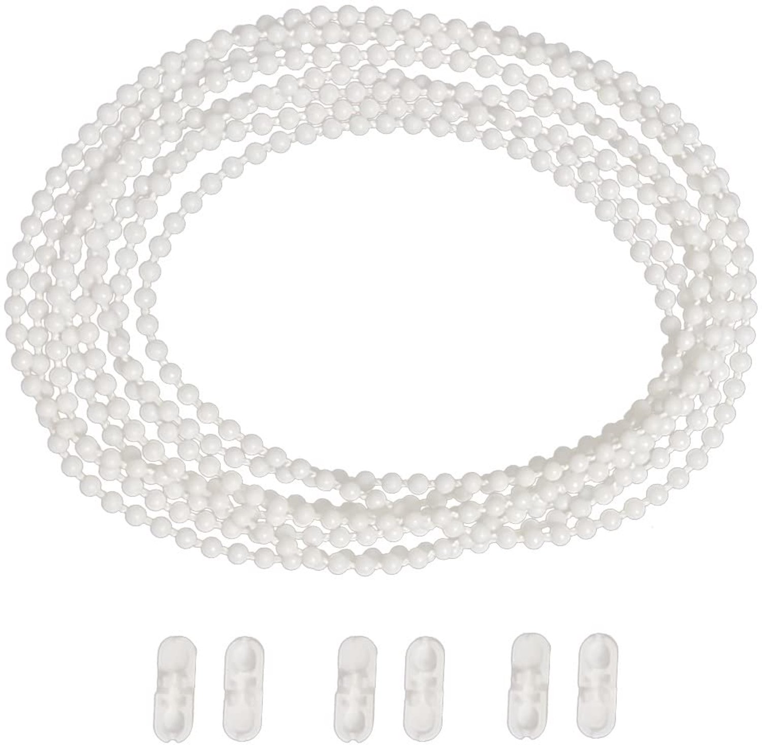 3 Meter Bead Trekkoord met 3 Connectoren voor Rolgordijnen - Wit
