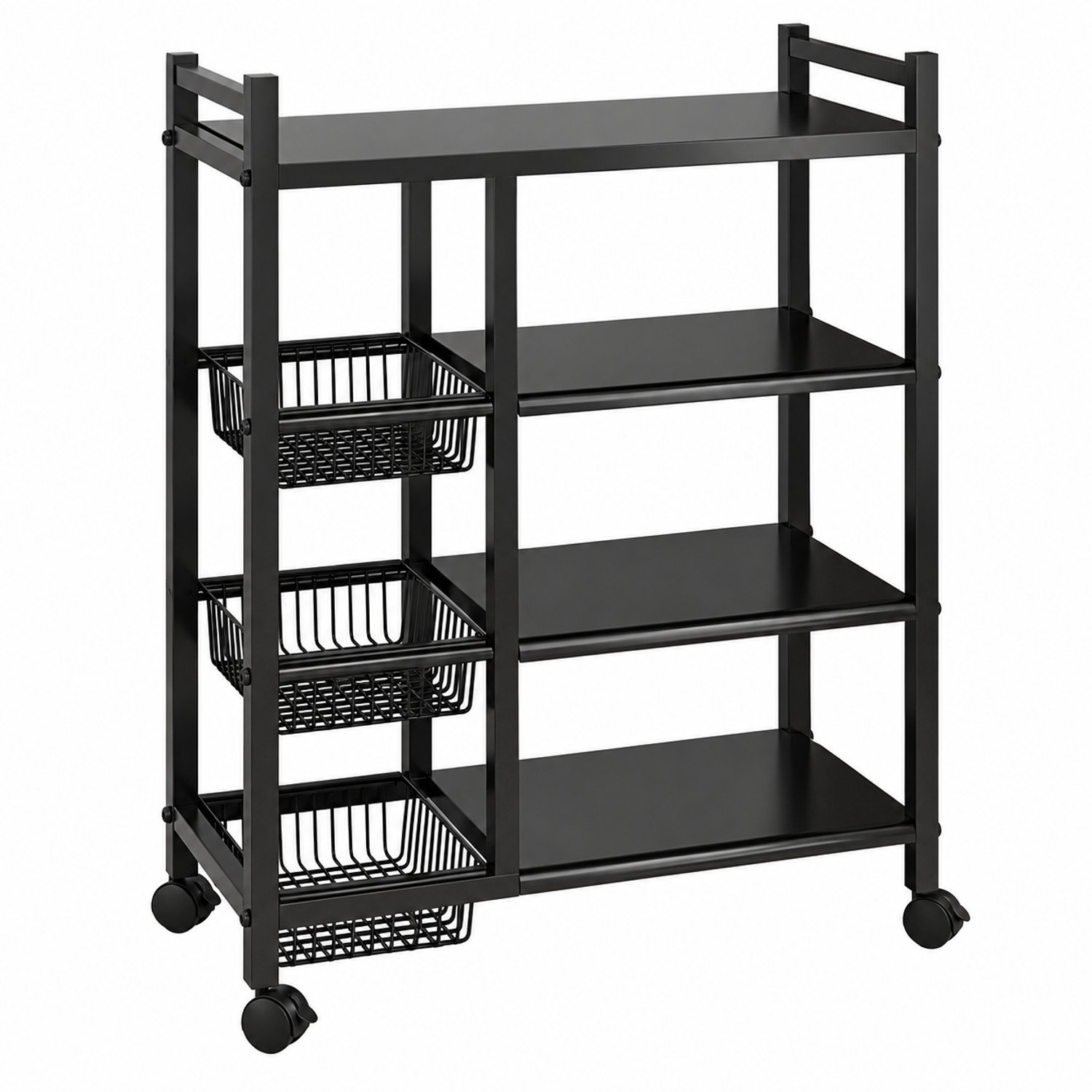 MokoHub Keukenrek 4 Lagen op Wielen - Opbergrek - Magnetronplank - Huishoudelijke Organizer Thuis - 92x32x108 cm - Zwart
