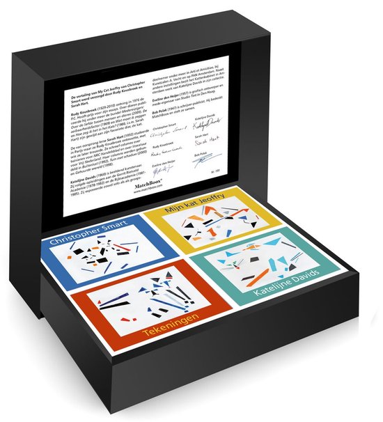 Luxe geschenkdoos met vier geïllustreerde boekjes, inclusief beschrijving en handtekeningen van de makers.