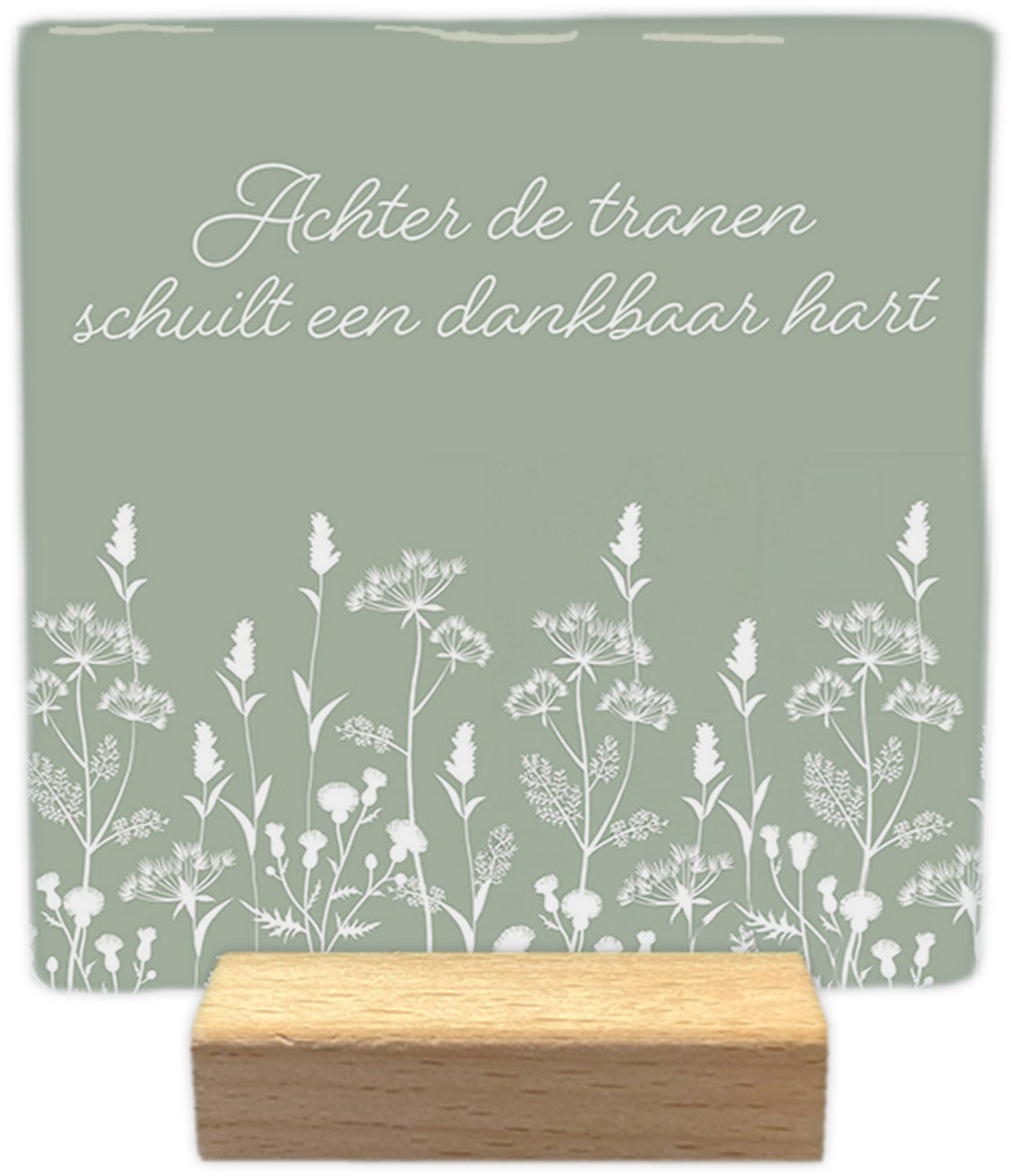 Artige Decoratie tegel met tekst- Achter de tranen - keramisch - 10x10 cm - inclusief houder Groen