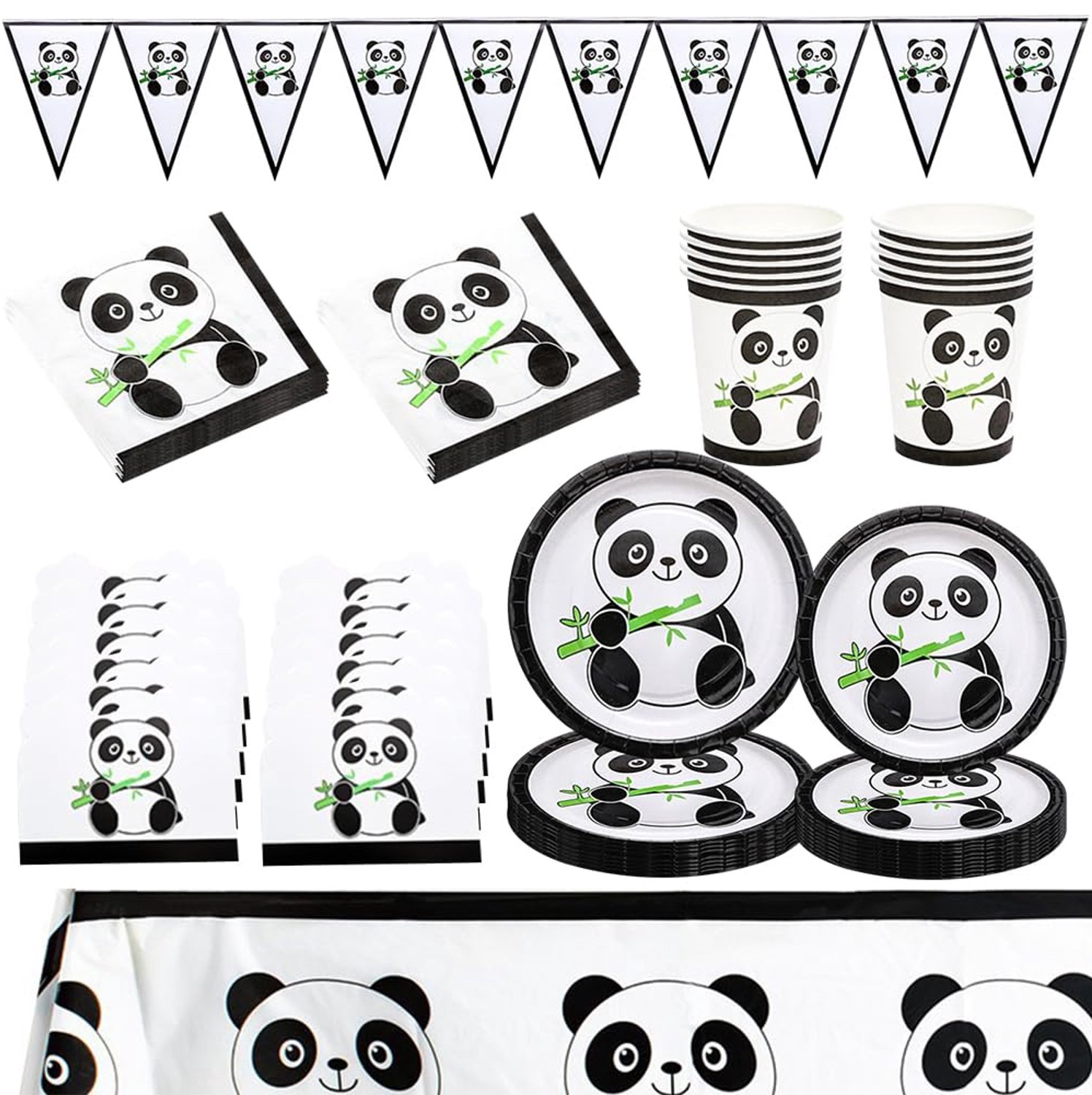 52-delig Feestservies met Panda-motief voor 10 Gasten
