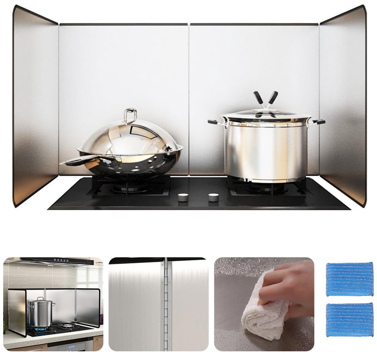 3-Zijdige RVS Spatplaat voor de Keuken 80x40x30 cm