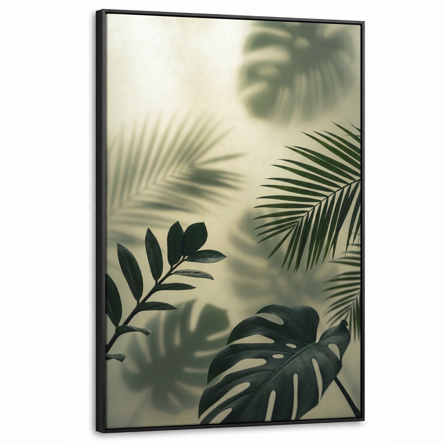 Canvas Schilderij met Baklijst - Planten - Bladeren - Schaduwen - Groen - Modern