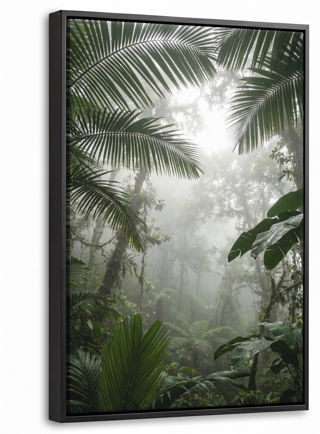 Canvas Schilderij met Baklijst - Natuur - Jungle - Mist - Groen - Bladeren