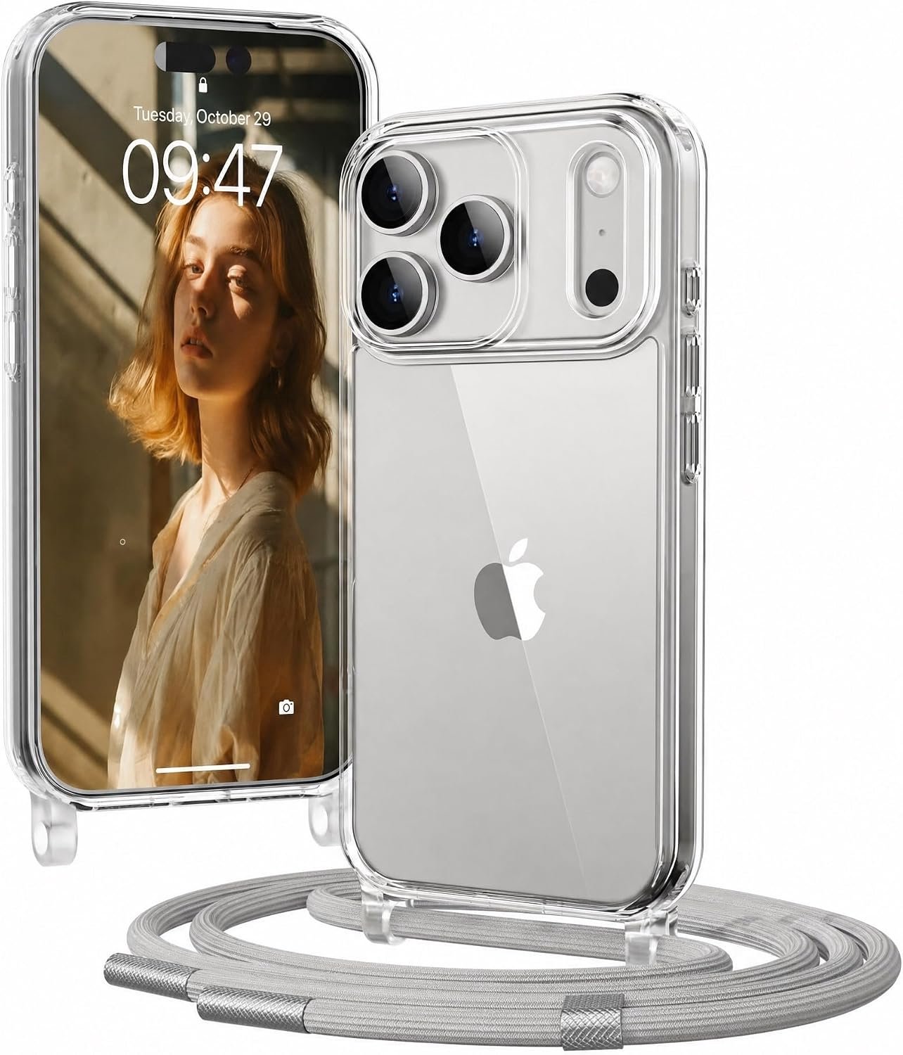 Zandarix Hoesje Geschikt voor Apple iPhone 18 Pro Max - Back Cover Hoesje - Crossbody Hoesje Verstelbaar - Afneembaar - Schokbestendig - Zilver