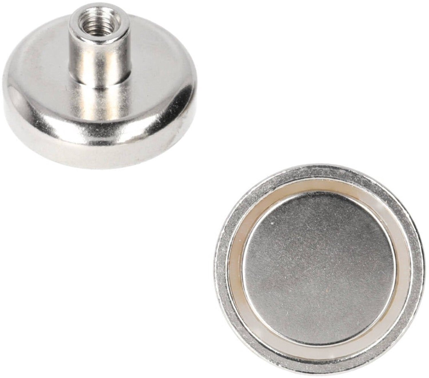 Neodymium – Potmagneet – 32 x 8 mm – N40 – stalen pot – NiCuNi - met draadbus M6 – 3 stuks