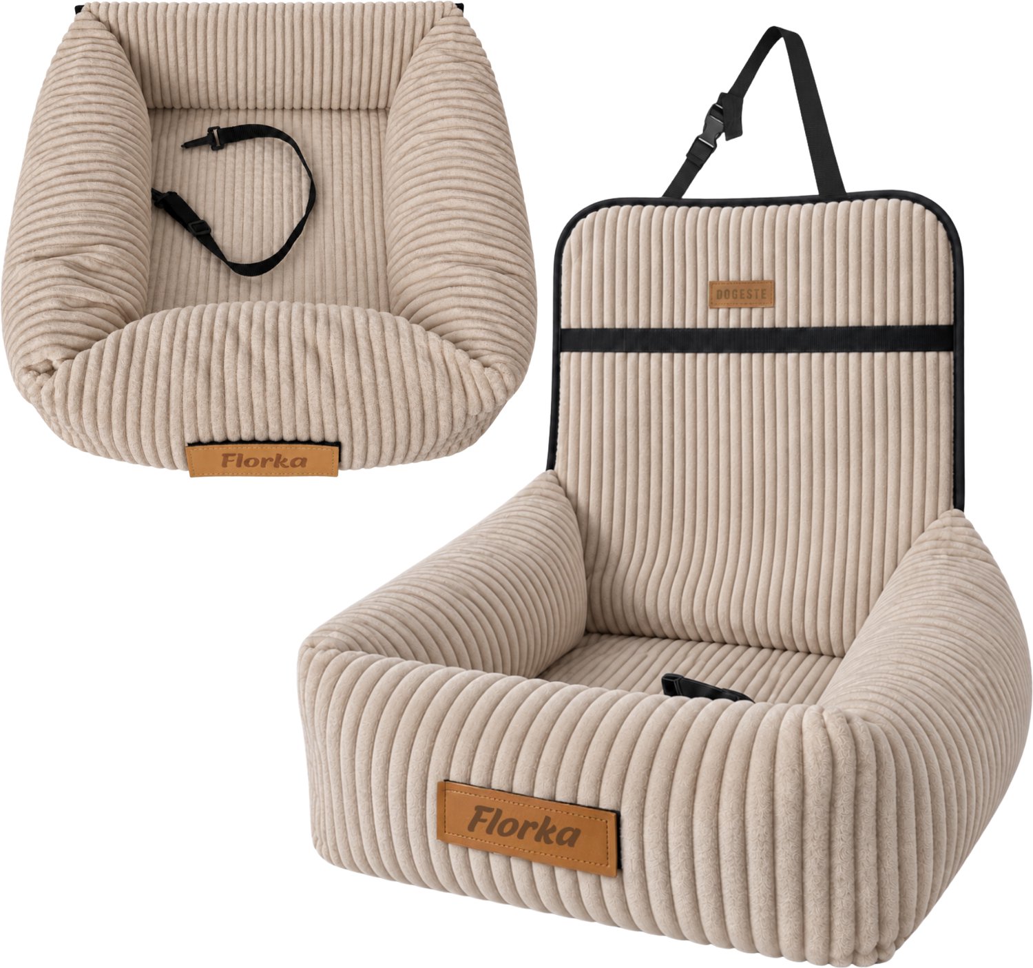 Dogeste Softi Hondenautostoel en Hondenmand 2-in-1 – Beige – Autostoel voor Honden, Draagbare Hondenmand voor in de Auto, Comfortabel Hondenbed, Personaliseerbaar