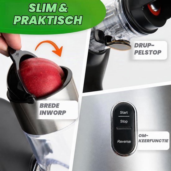 EDELSTAHL Slow Juicer Schacht BPA-vrij Voor Hele Vruchten, Selderij, Groenten en Fruit, Testwinnaar, Elektrische Saftpers, Duitse Merk — afbeelding 3